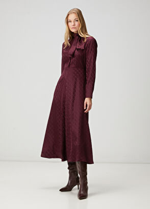 Beymen Club Plum Jacquard Silk Shirt Dress - 3
