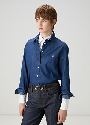 Beymen Club Koyu Mavi Logo Nakışlı Denim Gömlek - 4