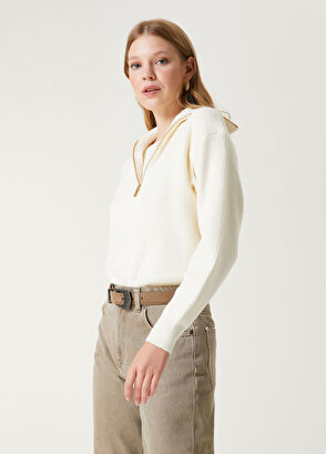 Beymen Club Kırık Beyaz Fermuarlı Kazak - 4