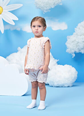Çıtçıtlı Pembe Fırfırlı Kolsuz Bluz ve Şort Kız Bebek 2'li Set - Görsel 8