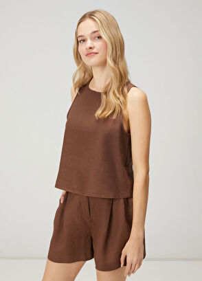 Beymen Club Açık Kahverengi Kolsuz Keten Bluz - 4