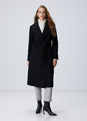 Network Siyah Kaşmir Ve Yün Karışımlı Palto - 3