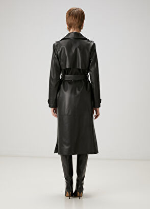 Beymen Club Siyah Deri Pardösü - 5