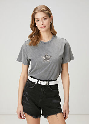 Beymen Club Light Grey Stones Star Embroidered T-Shirt - 4