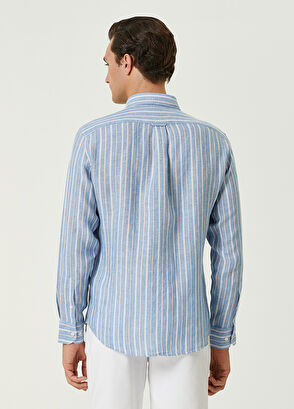 Beymen Club Comfort Fit Mavi Çizgi Desenli Keten Gömlek - 5