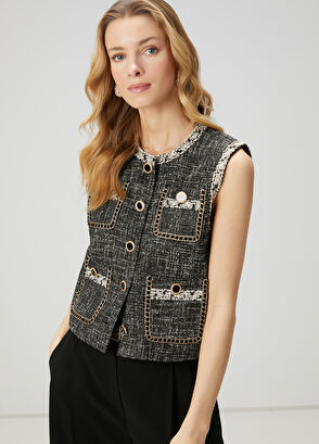 Beymen Club Black Sleeveless Tweed Blouse - 3