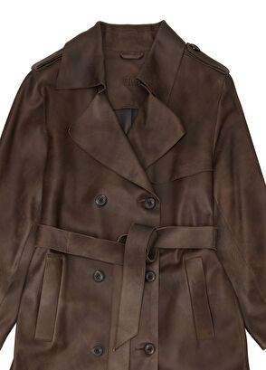Beymen Club Brown Lightly Distressed Leather Coat - 9