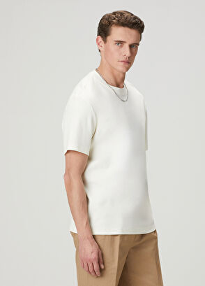 Beymen Club Cream Relax Fit Interlock Basic T-Shirt - 4