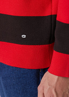 Beymen Club Coffee Red Stripe Patterned Sweater - 7