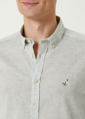 Beymen Club Slim Fit Khaki Herringbone Linen Shirt - 5