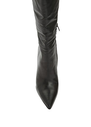 Siyah Kroko Desenli Kadın Deri Çizme - Görsel 5