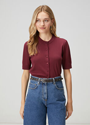 Beymen Club Bordo Kısa Kol İpek Hırka - 4