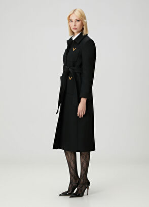 VLogo Siyah Yün Palto - Görsel 4