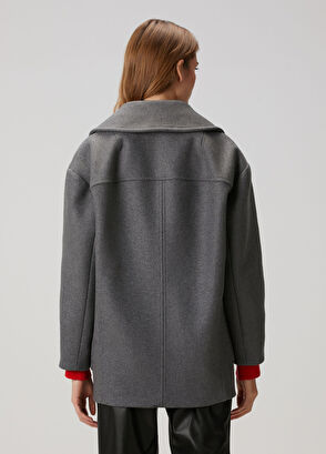 Oversize Gri Yün Kaşe Kaban - Görsel 7