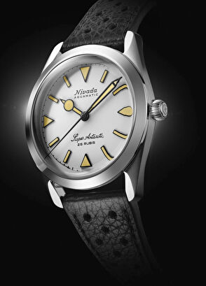 Nivada Grenchen Super Antarctic White Beige Luminova 32064A04 Otomatik Siyah Deri Erkek Kol Saati - 3