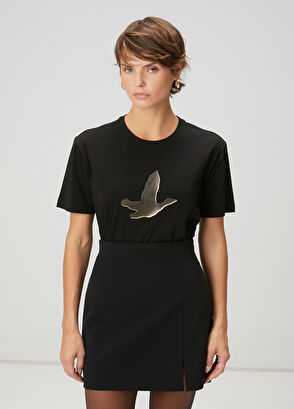 Beymen Club Siyah Gold Şeritli Kaz Logolu T-shirt - 4