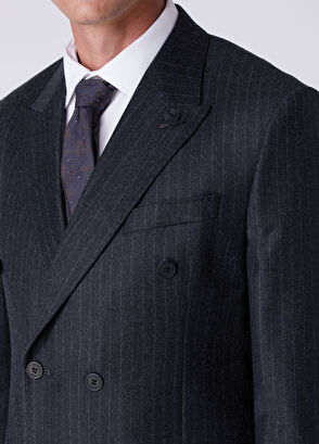 Beymen Club Anthracite Flannel Wool Double Breasted Suit - 6