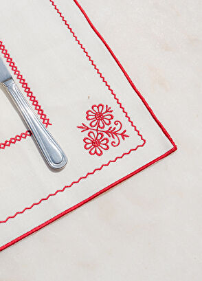 Mariaida Home Mariaida Home Berço Red and White Linen Placemat and Napkin Set - 7