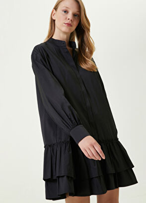 Beymen Club Siyah Fırfırlı Mini Tafta Elbise - 3