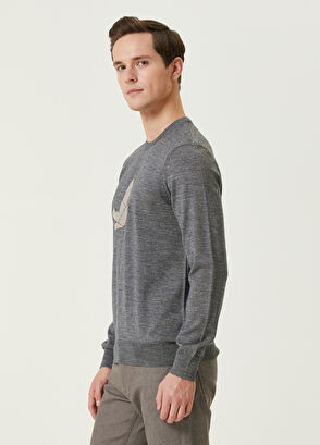 Beymen Club Gri Kaz Nakışlı Yün Kazak - 4