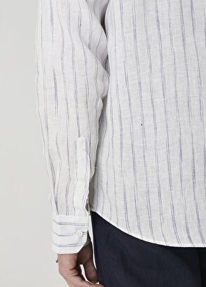 Beymen Club Comfort Fit White Line Patterned Linen Shirt - 8