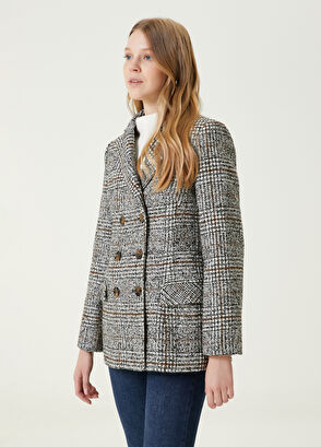 Beymen Club Gri Taba Ekose Desenli Blazer - 4