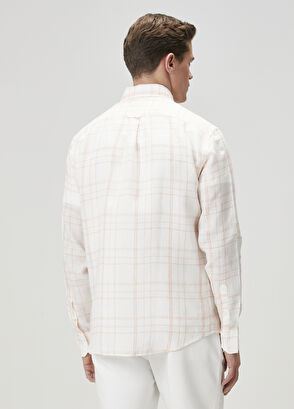 Beymen Club Comfort Fit Orange White Plaid Linen Shirt - 6