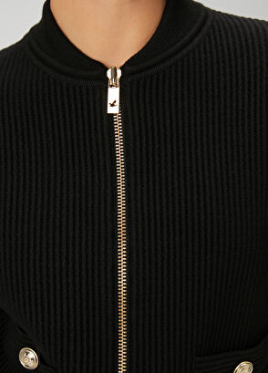 Beymen Club Black Ottoman Textured Wool Bomber Jacket - 6