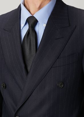 Tom Ford Siyah Çizgi Desenli Yün Kruvaze Ceket - 5