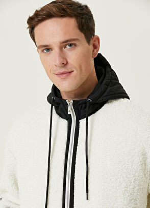 Beymen Club Beyaz Kapüşonlu Kaz Nakışlı Shearling Mont - 6