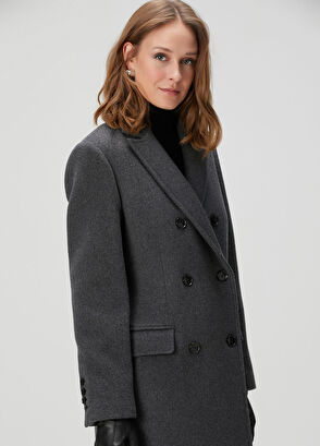 Antrasit Kruvaze Yün Palto - Görsel 7