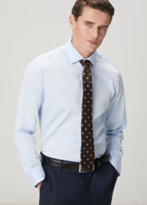 Beymen Club Slim Fit Açık Mavi Armürlü Non-Iron Gömlek - 4