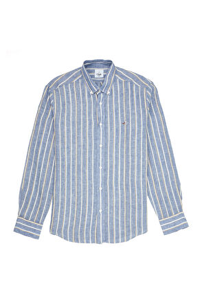 Beymen Club Comfort Fit Blue Stripe Patterned Linen Shirt - 9