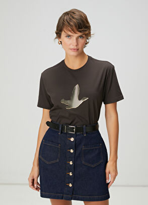 Beymen Club Kahverengi Gold Şeritli Kaz Logolu T-shirt - 4