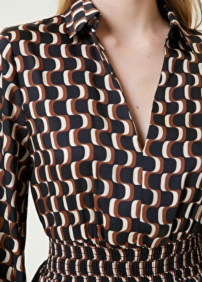 Beymen Club Kahverengi Desenli Midi Gömlek Elbise - 5