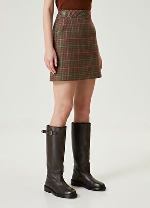 Beymen Club Kahve Neon Pembe Ekoseli Mini Etek - 5