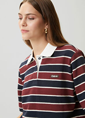 Beymen Club Burgundy Navy Blue Striped Polo T-Shirt - 3