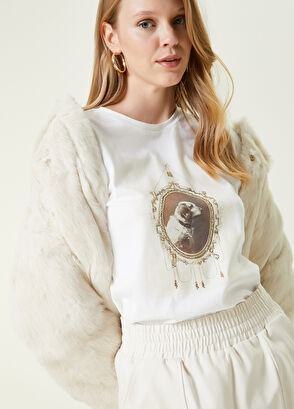 Beymen Club Beyaz Bisiklet Yaka Baskılı T-shirt - 3