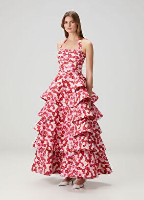 Gül Hürgel Angelita Pink Floral Maxi Linen Evening Dress - 3