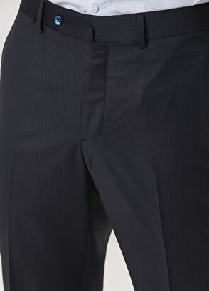 Koyu Lacivert Çizgi Desenli Yün Takım Elbise - Görsel 9