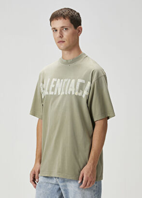 Balenciaga Medium Fit Tape Type Haki T-shirt - 3