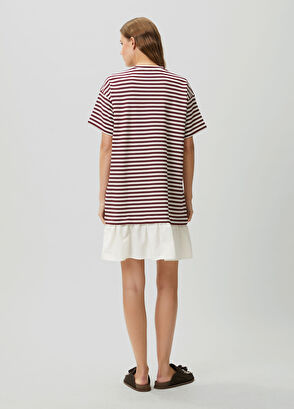 Beymen Club Beyaz Bordo Çizgili Taş Logolu Kısa Elbise - 6