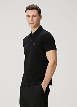 Ami Paris Siyah Polo Yaka Organik Pamuk T-shirt - 3