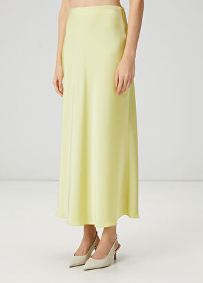Beymen Club Neon Yellow Maxi A-Line Satin Skirt - 3