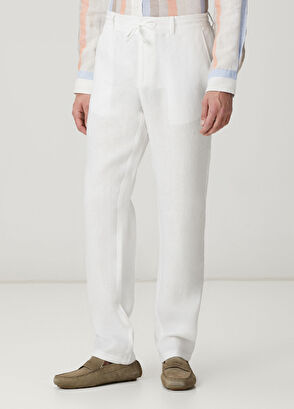 Beymen Club Beyaz Beli Kordonlu Keten Pantolon - 3