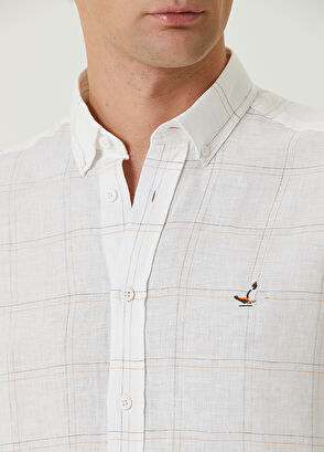 Beymen Club Comfort Fit Turuncu Beyaz Ekoseli Keten Gömlek - 6