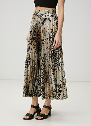 Beymen Club Kahverengi Leopar Desenli Midi Plisoleil Etek - 4