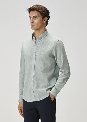 Beymen Club Comfort Fit Su Yeşili Keten Gömlek - 3