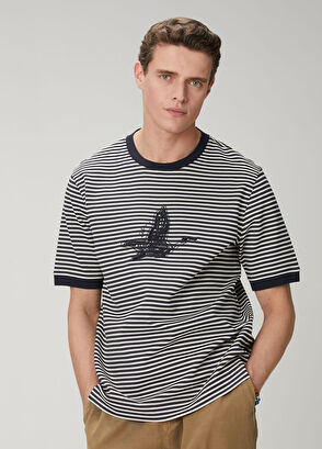 Beymen Club Navy Blue White Relax Fit Striped T-Shirt - 10