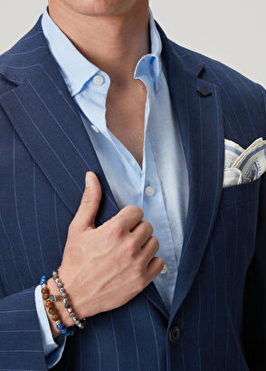 Beymen Club Navy Blue Striped Patterned Linen Suit - 7